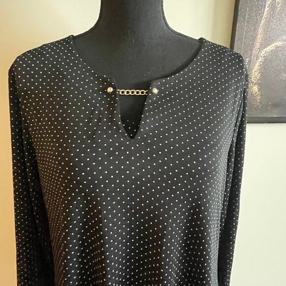 Zac & Rachel women's blouse Large shark tail black and white polka dot L/S - Picture 2 of 15